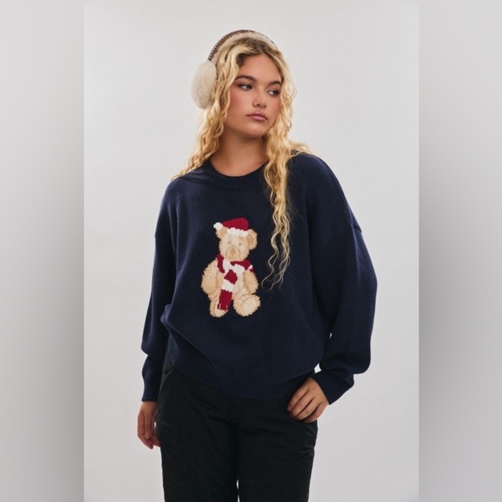Santa Teddy Bear Long Sleeve Christmas Sweater - Le Lis
